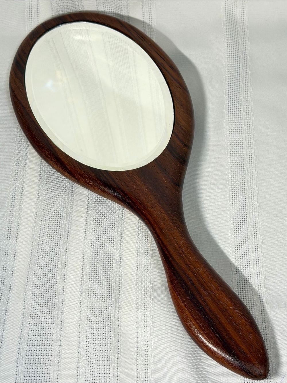 Vintage Solid Oak? Wood Handheld Mirror Beveled Glass Oval Hand Mirror Vanity